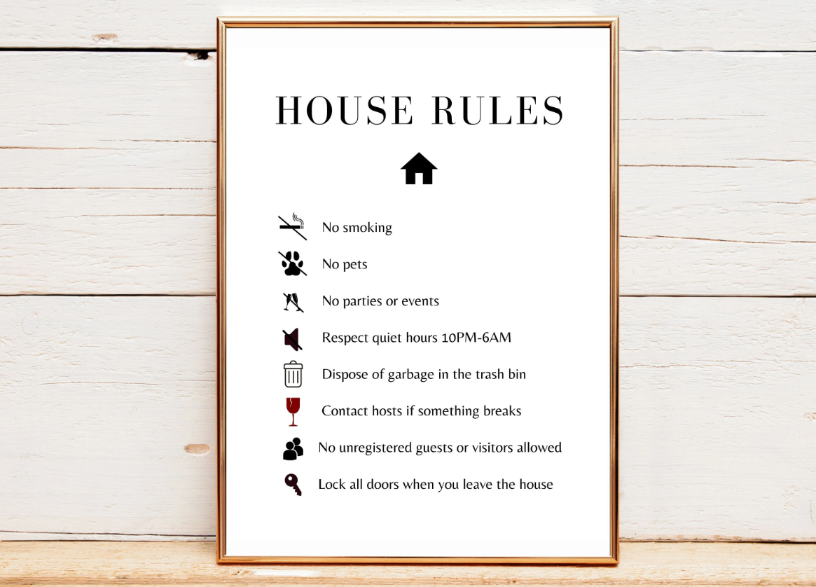 Affiche professionnelle des règles de la maison encadrée